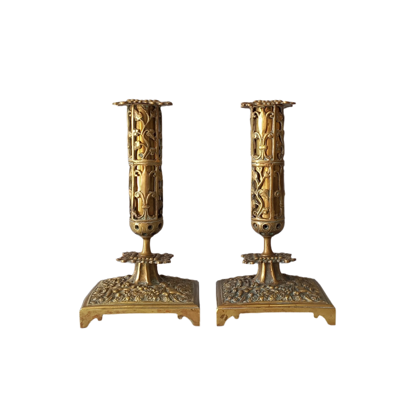 Bougeoirs anciens en laiton de France, candélabres décoratifs