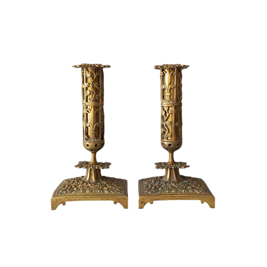 Bougeoirs anciens en laiton de France, candélabres décoratifs