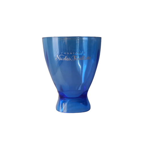 Vintage Nicolas Feuillatte transparent blue champagne bucket made from resin or hardened plastic. Being a vintage item there are of course some scuffs and scratches in the plastic.