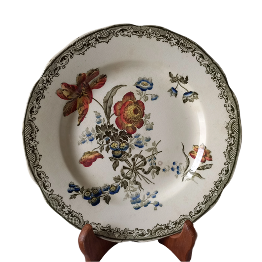 Assiette ancienne en pierre de fer de Sarreguemines en France, assiette décorative française