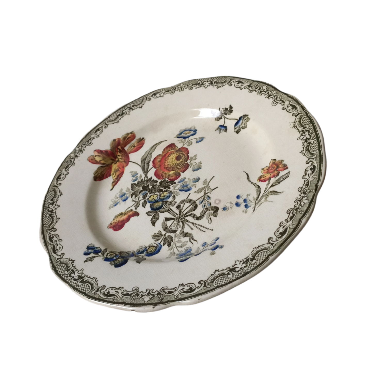 Assiette ancienne en pierre de fer de Sarreguemines en France, assiette décorative française