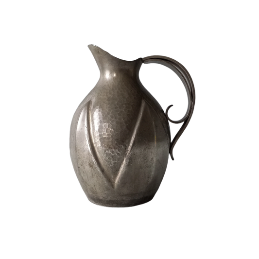 Pichet décoratif vintage français en étain signé par l'artiste