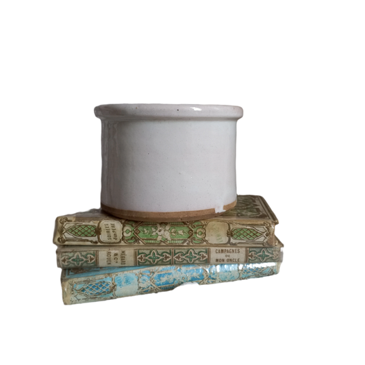 Pot en terre cuite émaillée blanche, pot de rangement pour ustensiles antique français