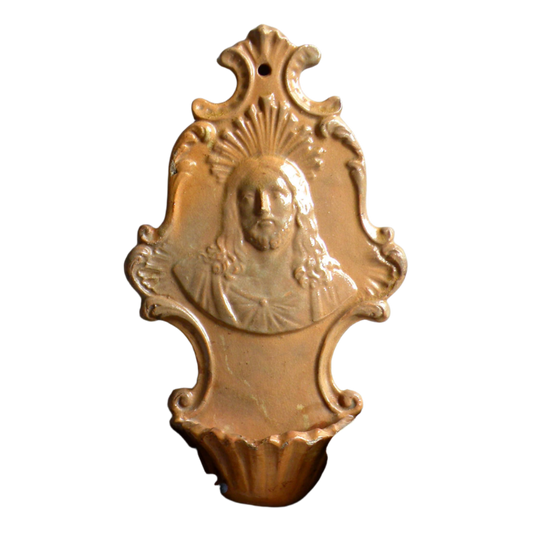 French antique religious holy water font wall plaque