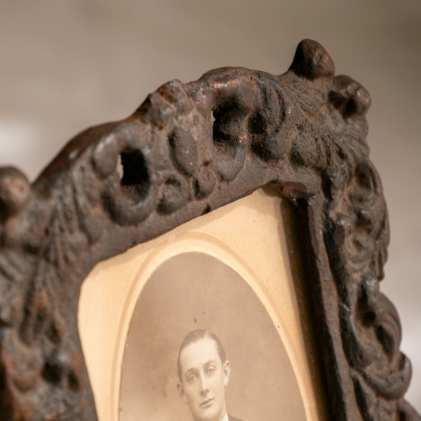 Antique Cast Iron Photo Frame, Mantelpiece Decor