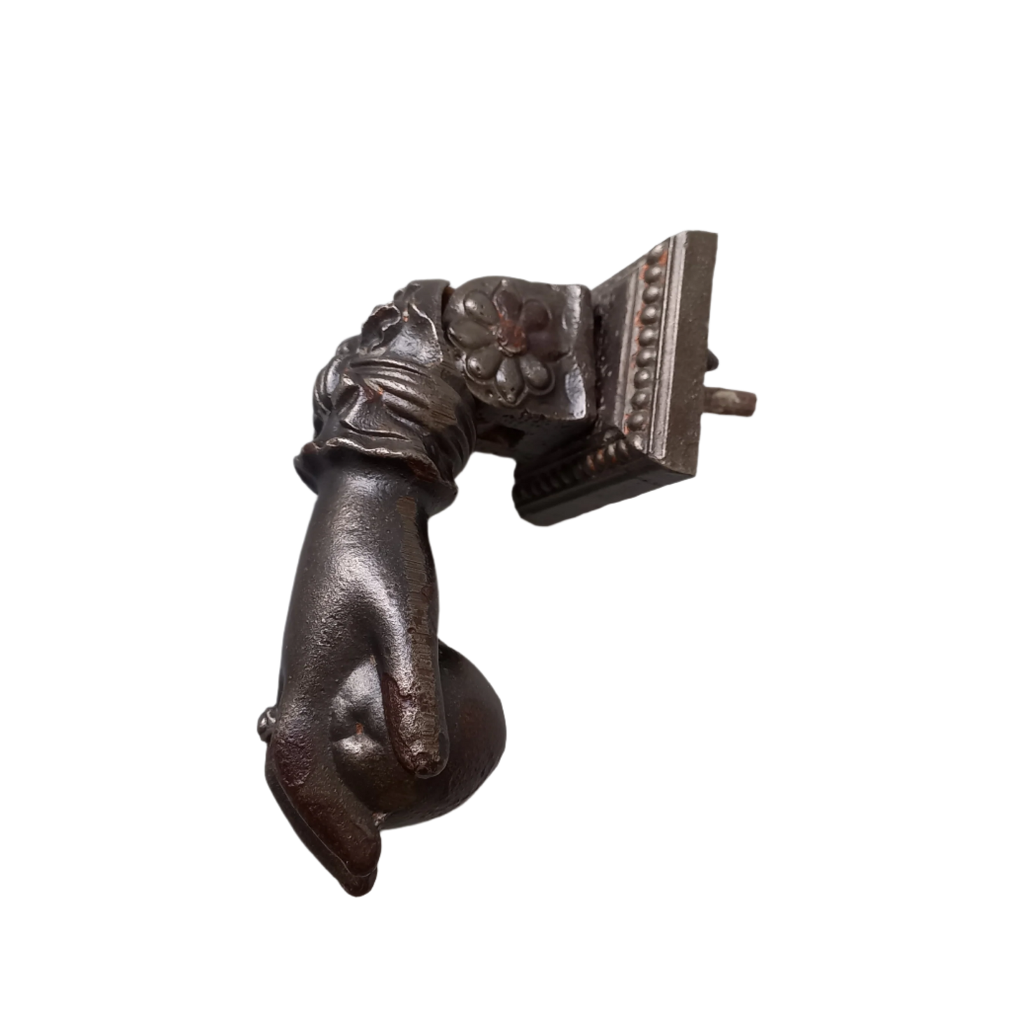 Heurtoir de porte antique français en forme de main de femme en fonte décorative