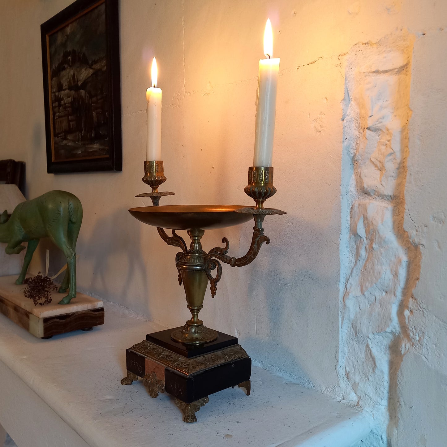 Bougeoir double ancien français pour deux bougies