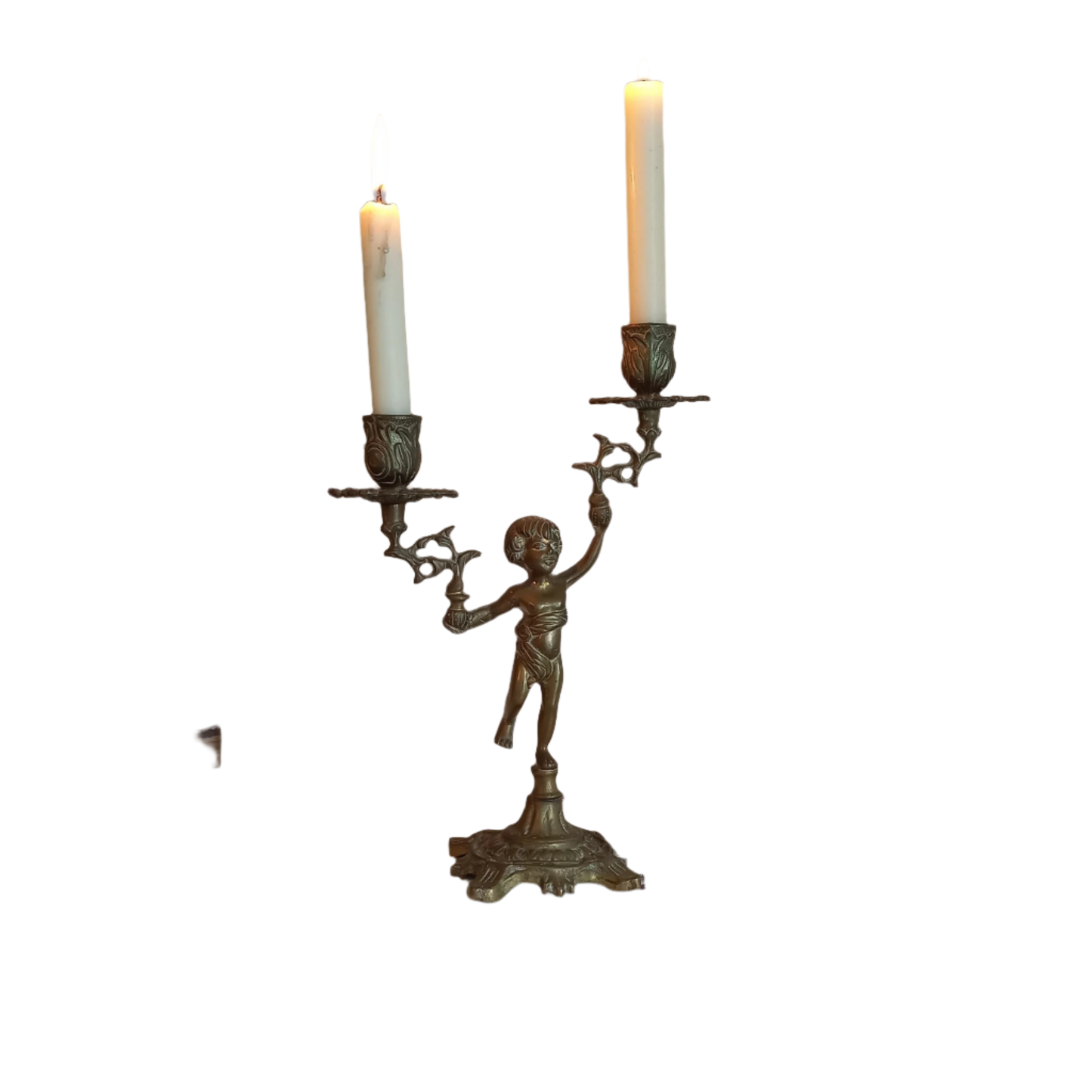 Bougeoir double chérubin en laiton vintage