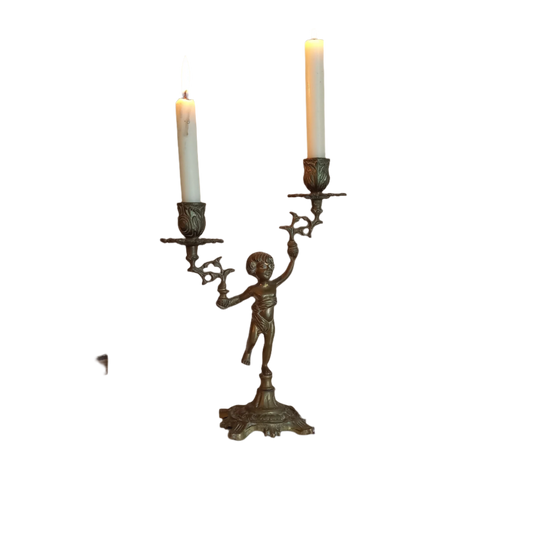 Bougeoir double chérubin en laiton vintage