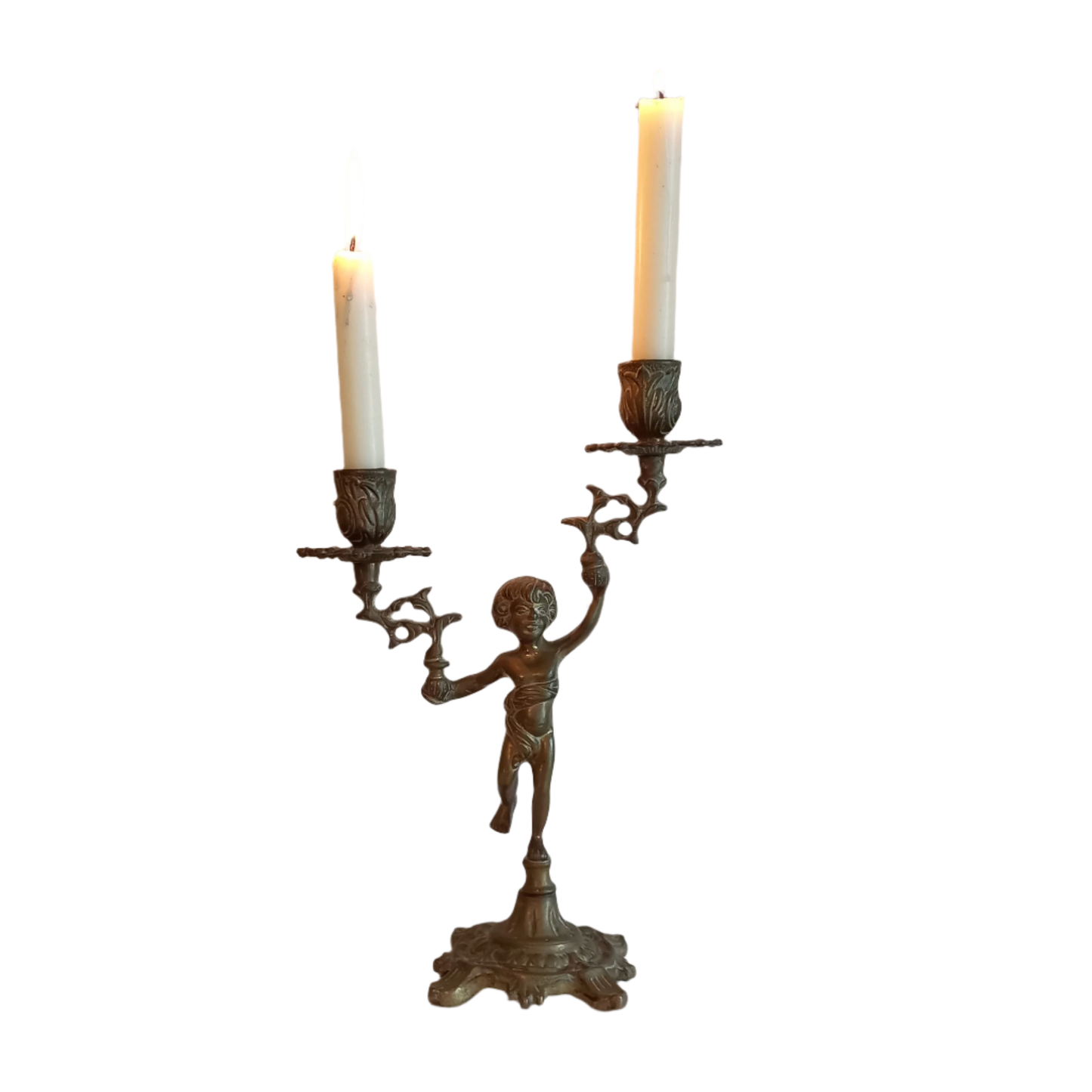 Bougeoir double chérubin en laiton vintage