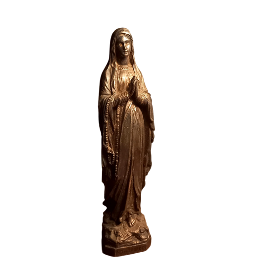 Small Virgin Mary religious figurine made from metal