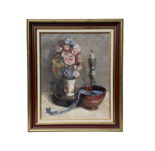 Original large French vintage/antique still life painting on canvas created with confident, thick oil paint and presented within a suitable although more modern frame - a beautiful piece of original art. On the back of the canvas frame someone has written 'Denis Bruneau ou Brunaud', so I assume he's the artist although I cannot see a signature to confirm this. In summary a really beautiful piece of original art bought at a French auction.