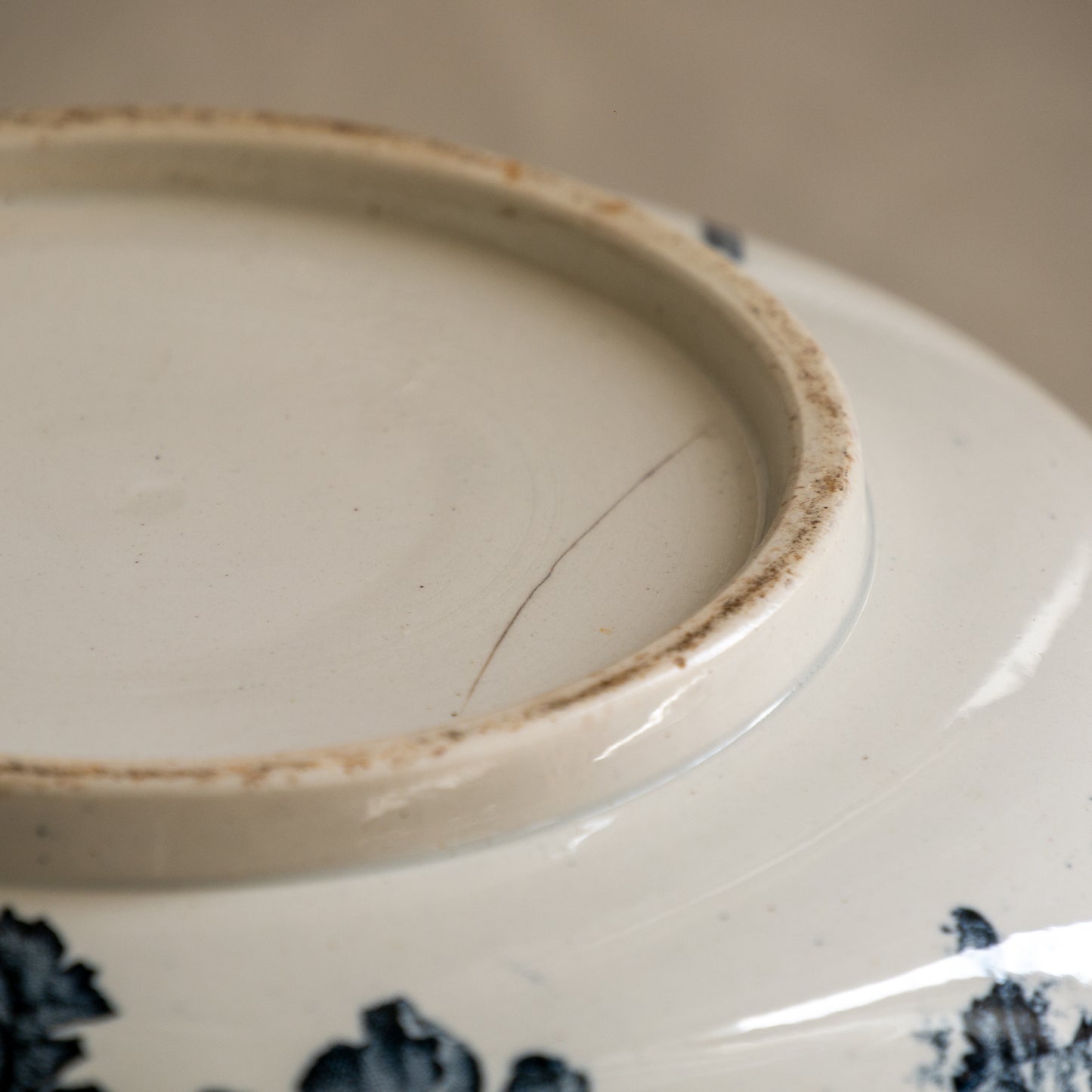 French Antique White Ironstone Jug Pitcher With Blue Floral Pattern