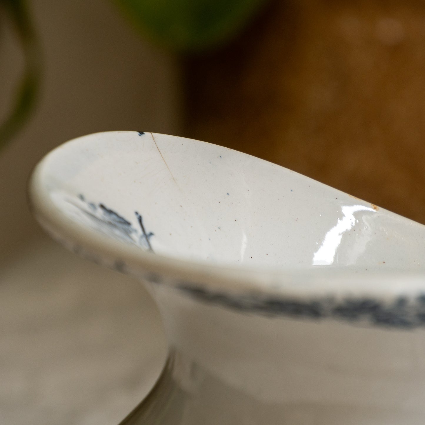 French Antique White Ironstone Jug Pitcher With Blue Floral Pattern