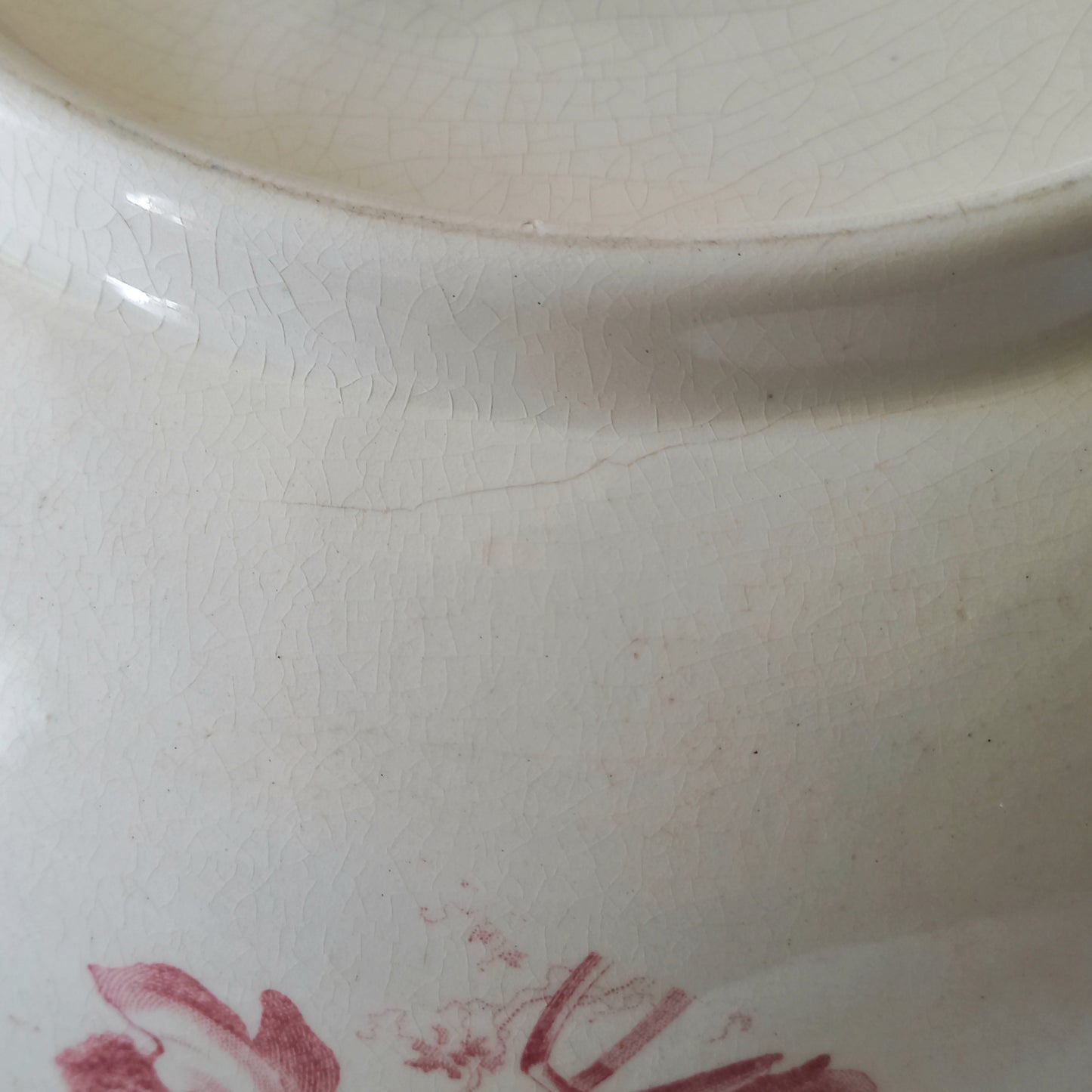 Large ironstone bowl with pink floral pattern, shabby chic wash basin