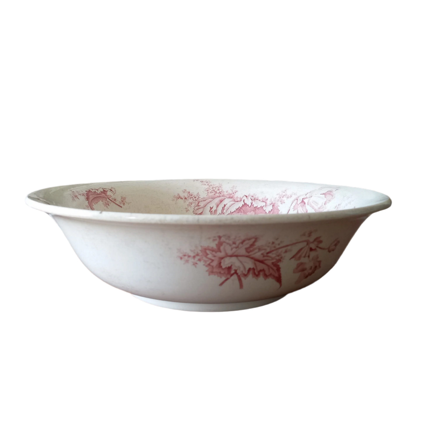 Large ironstone bowl with pink floral pattern, shabby chic wash basin