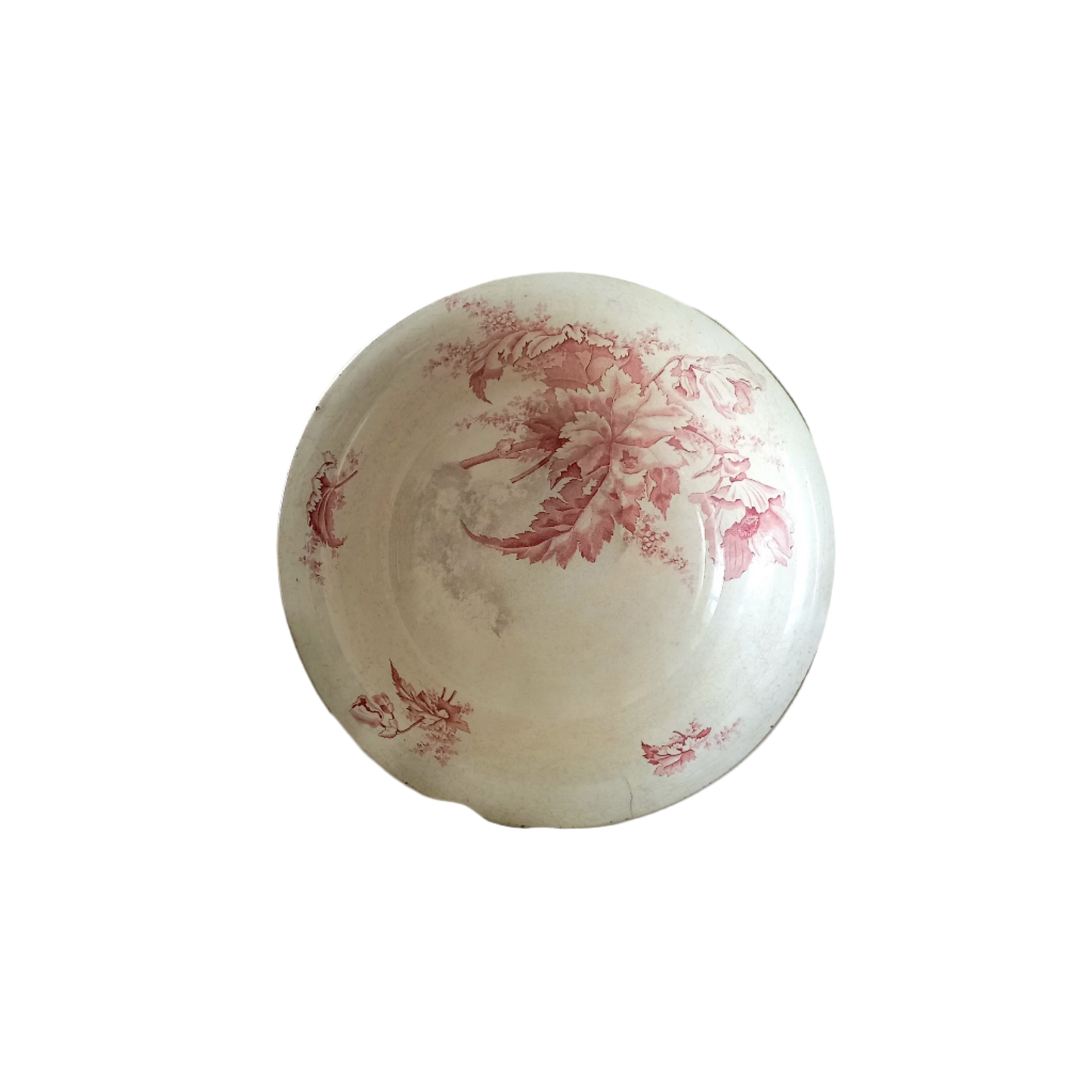 Large ironstone bowl with pink floral pattern, shabby chic wash basin