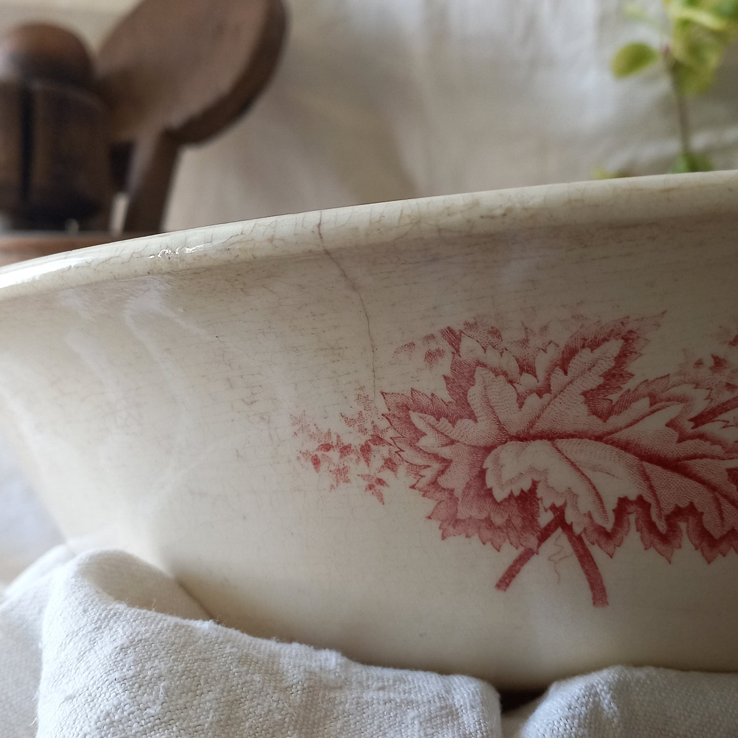 Large ironstone bowl with pink floral pattern, shabby chic wash basin
