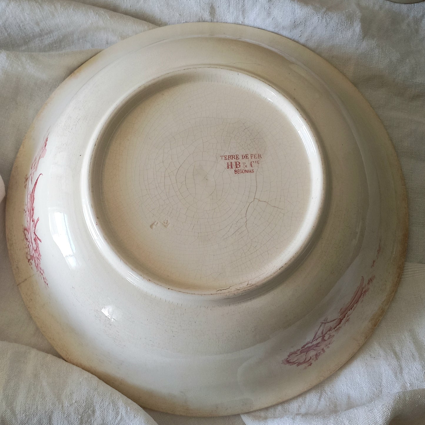 Large ironstone bowl with pink floral pattern, shabby chic wash basin