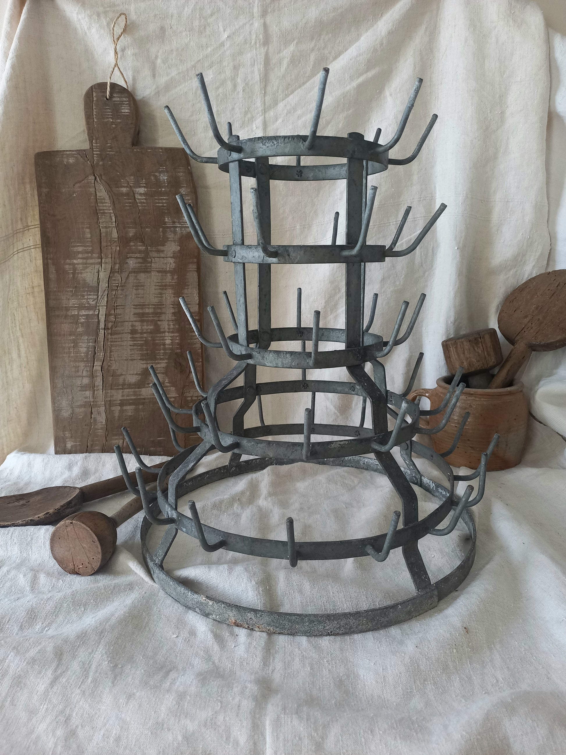 A large French vintage metal/zinc bottle dryer known as a 'hedgehog'