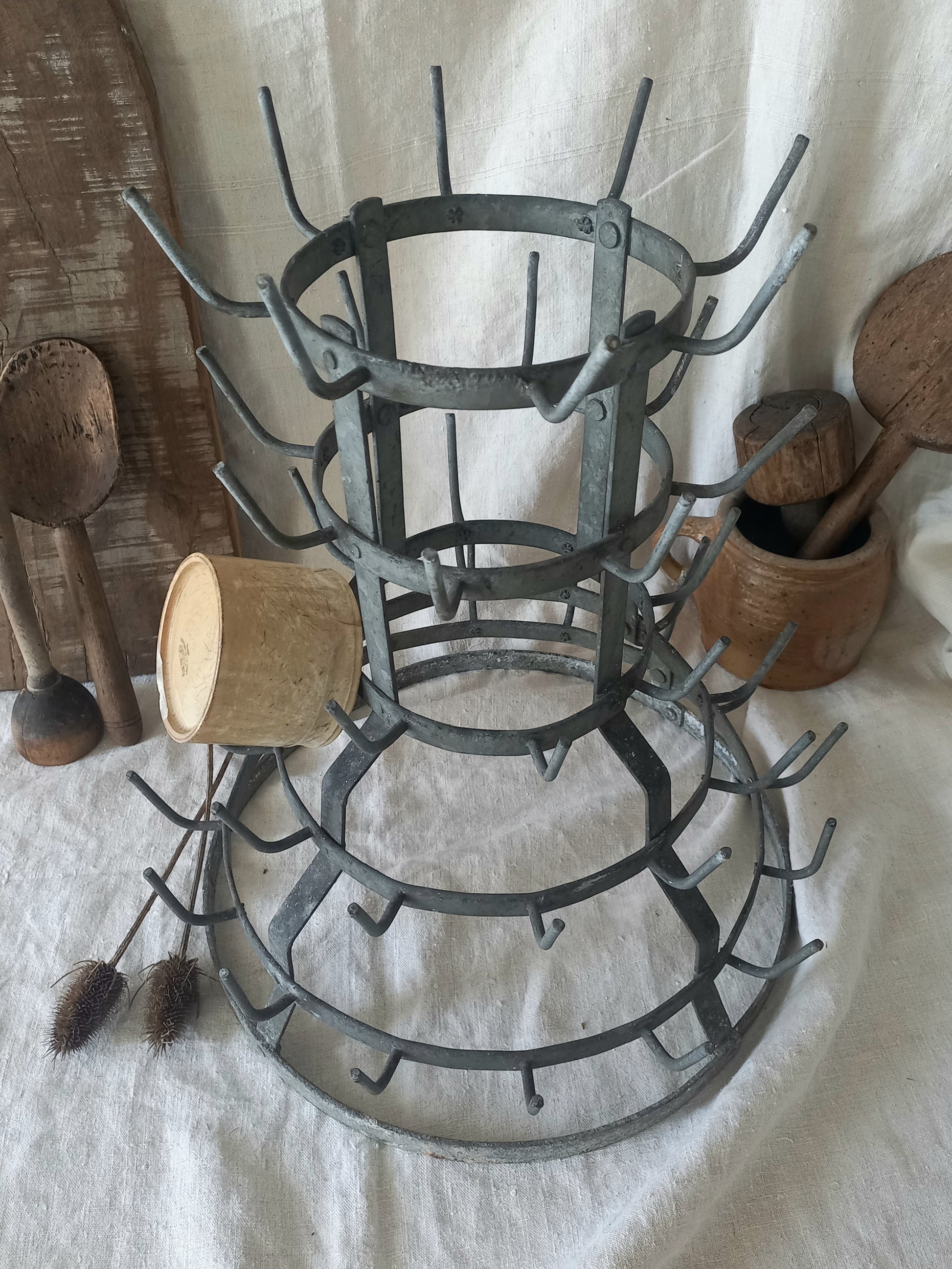 A large French vintage metal/zinc bottle dryer known as a 'hedgehog'