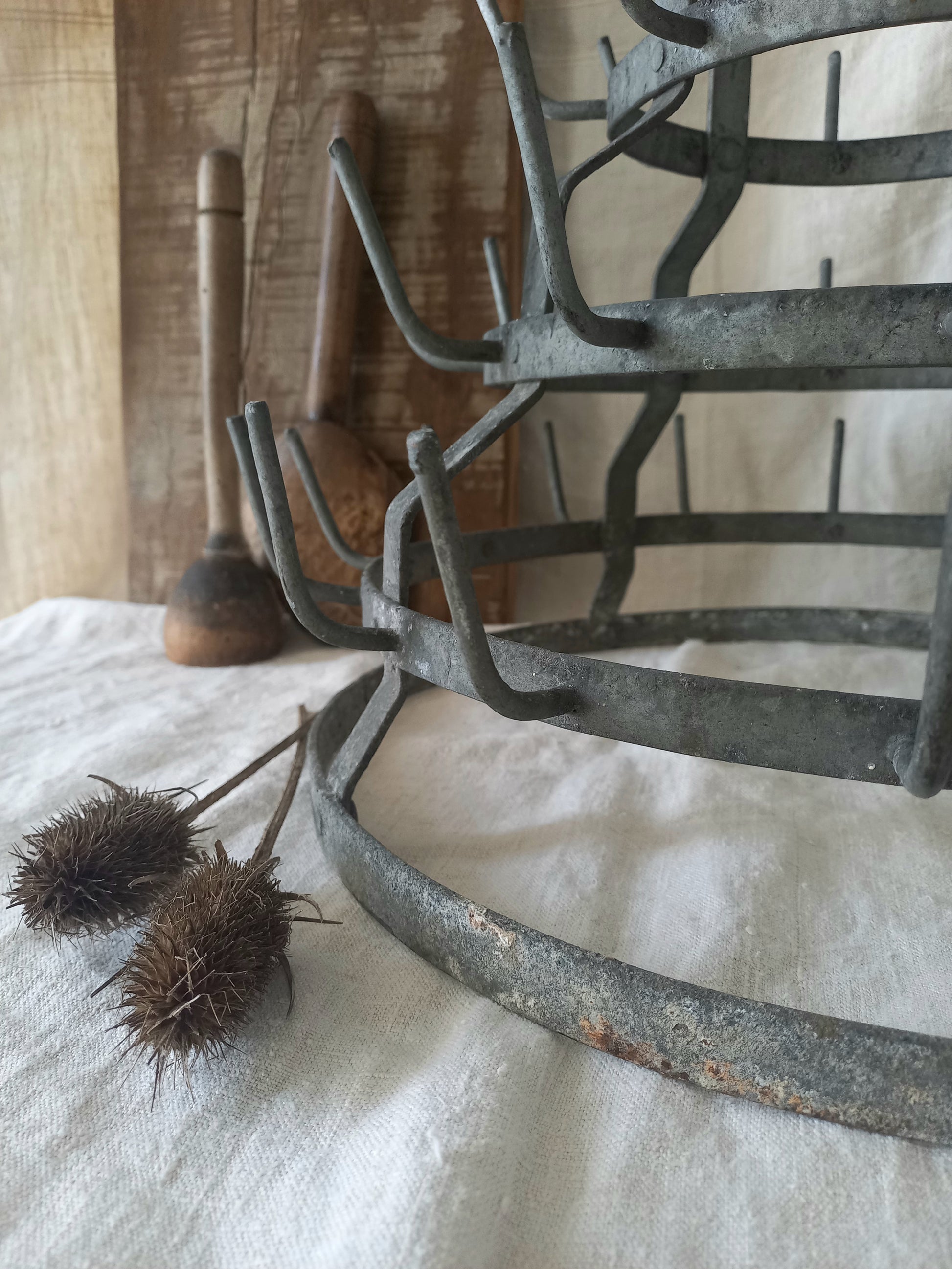 A large French vintage metal/zinc bottle dryer known as a 'hedgehog'