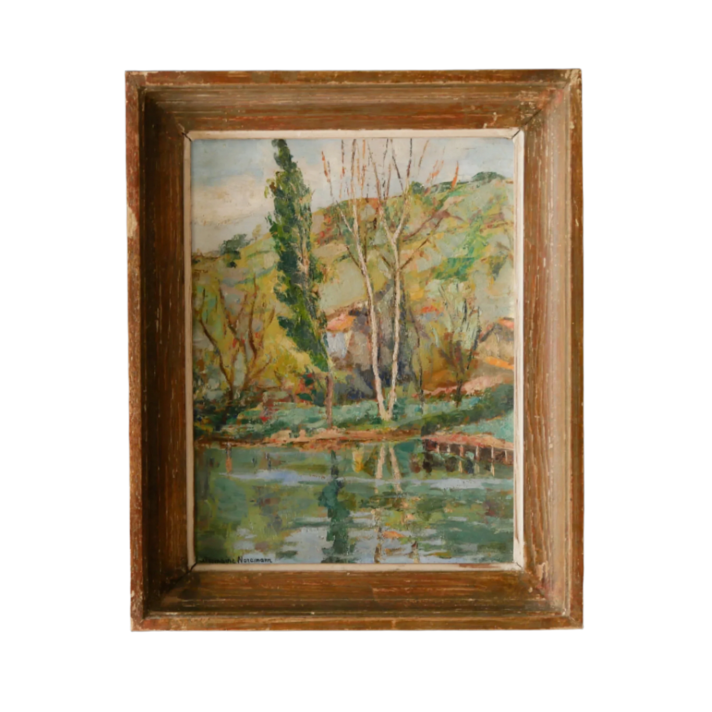 Peinture à l'huile de paysage vintage dans un cadre, œuvre d'art originale