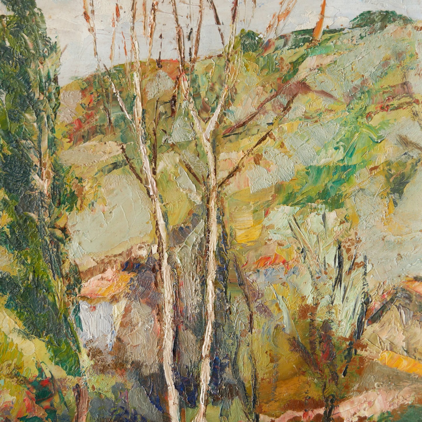 Peinture à l'huile de paysage vintage dans un cadre, œuvre d'art originale