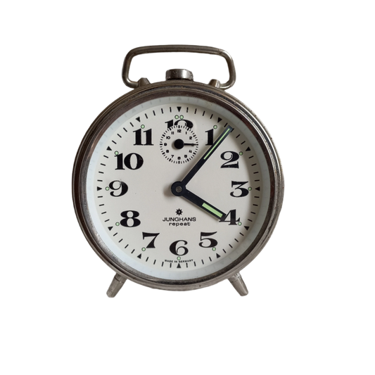 Petit réveil mécanique avec boîtier en métal chromé de la société allemande Junghans, décoration de bureau,