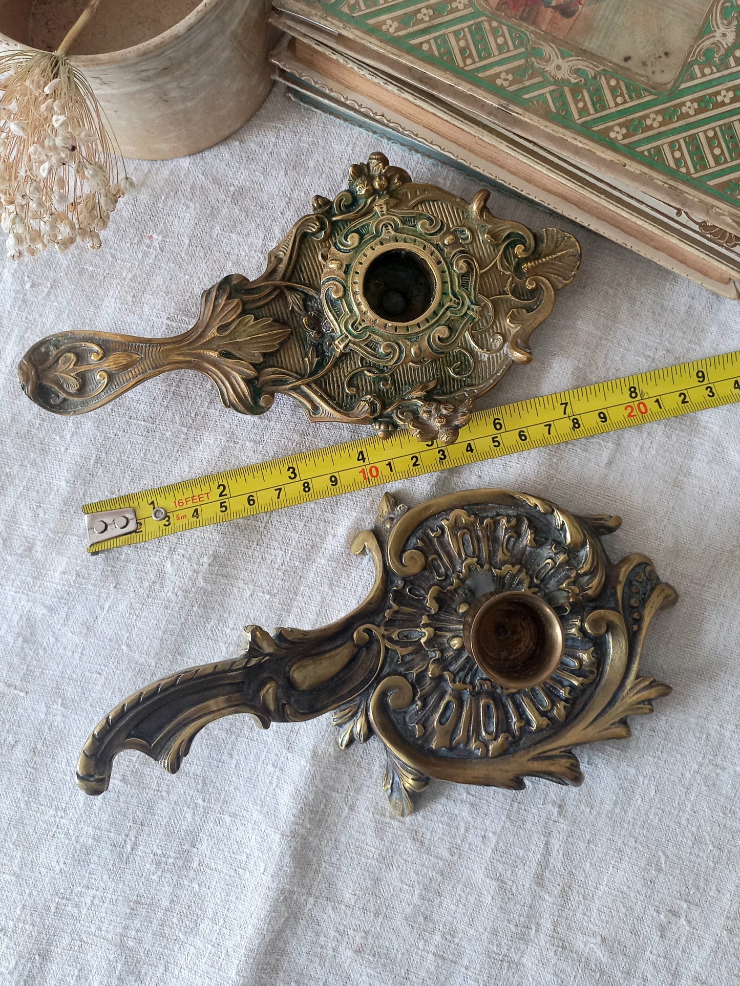 Original French art nouveau brass chamber sticks, small and decorative antique candle holders that will be a welcome addition to any interior.
