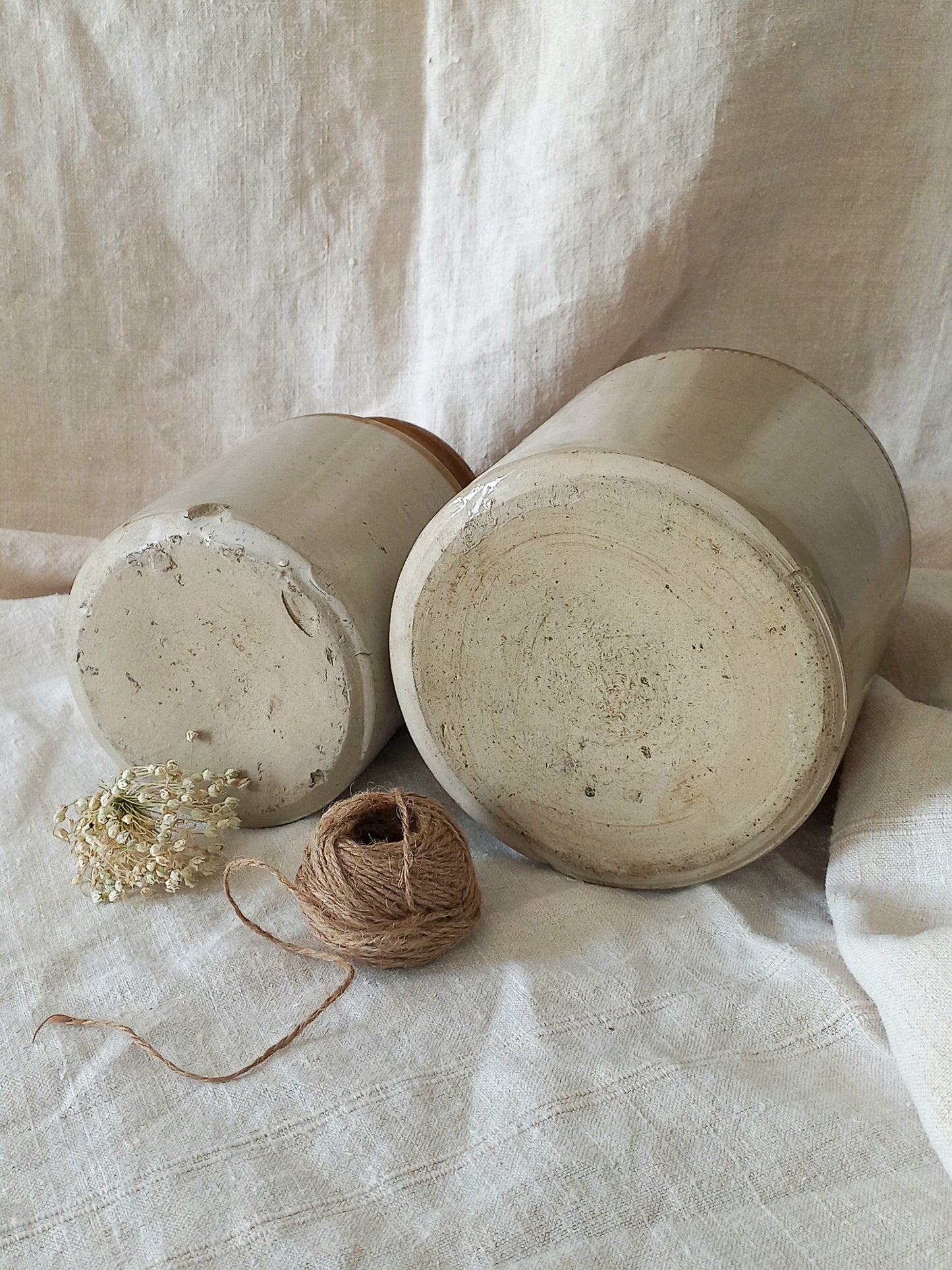 Pair of Antique Glazed Stoneware Storage Confit Pots