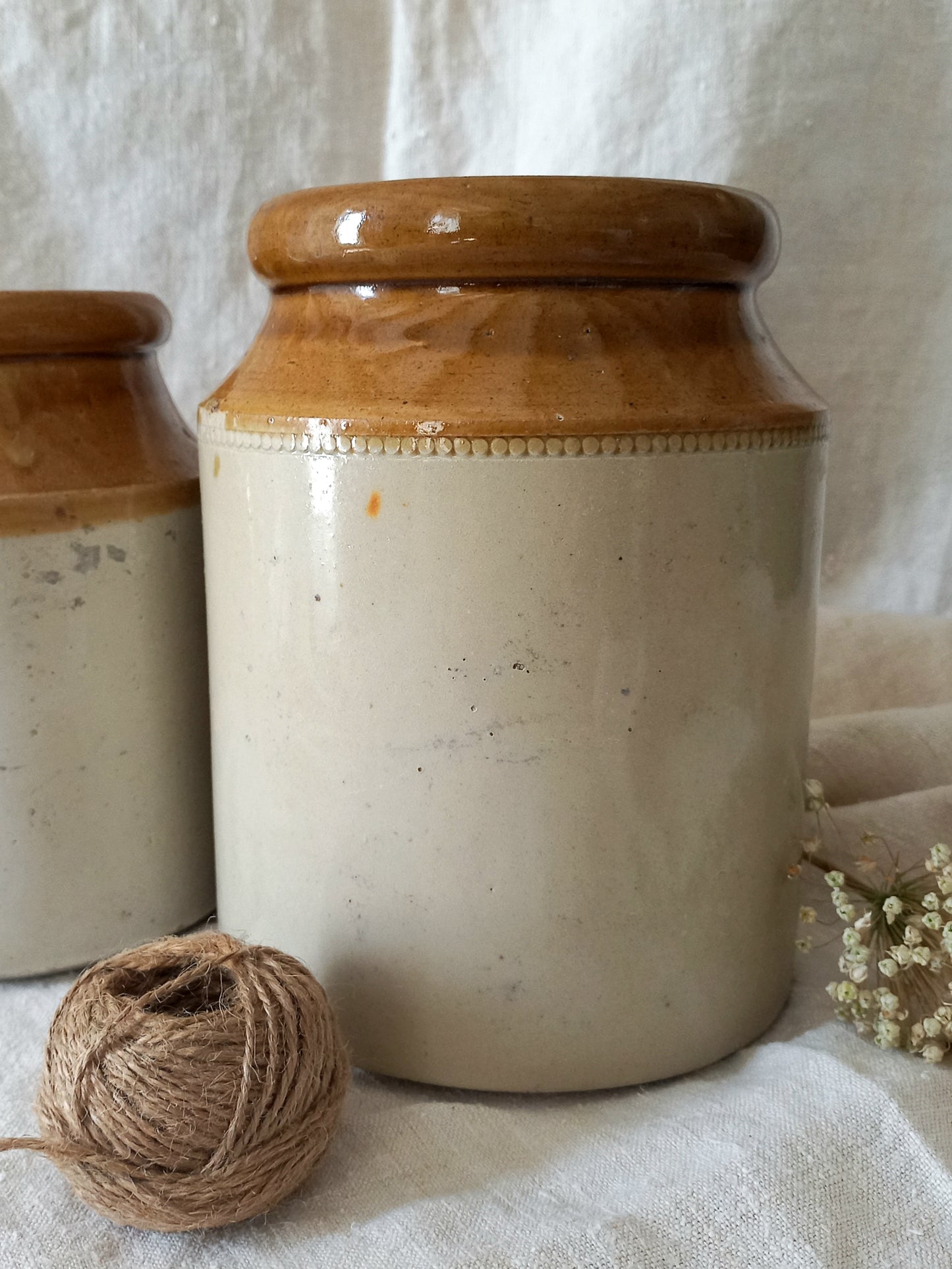 Pair of Antique Glazed Stoneware Storage Confit Pots
