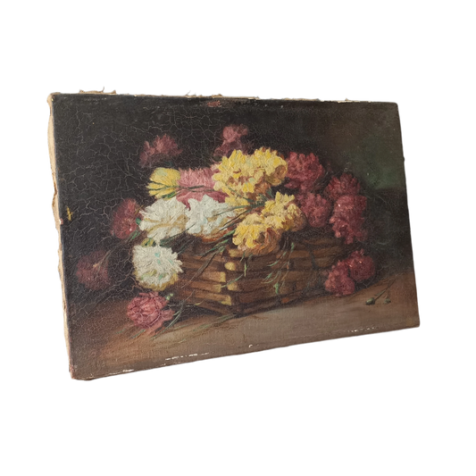 A stunning little French antique floral oil painting, really wonderfully painted with confident brush strokes. This piece is very old as you can see, especially when you view the rear of the canvas - there's a little label to the rear with a Paris mark - probably where the canvas originated.
In summary, beautiful and original antique art from France.
