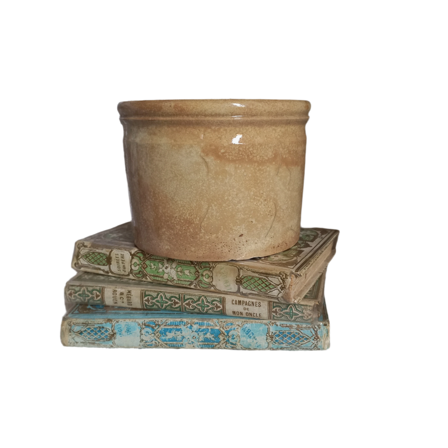 Mijoteuse en terre cuite avec finition tachée de thé et usée par le temps de France, mijoteuse ancienne