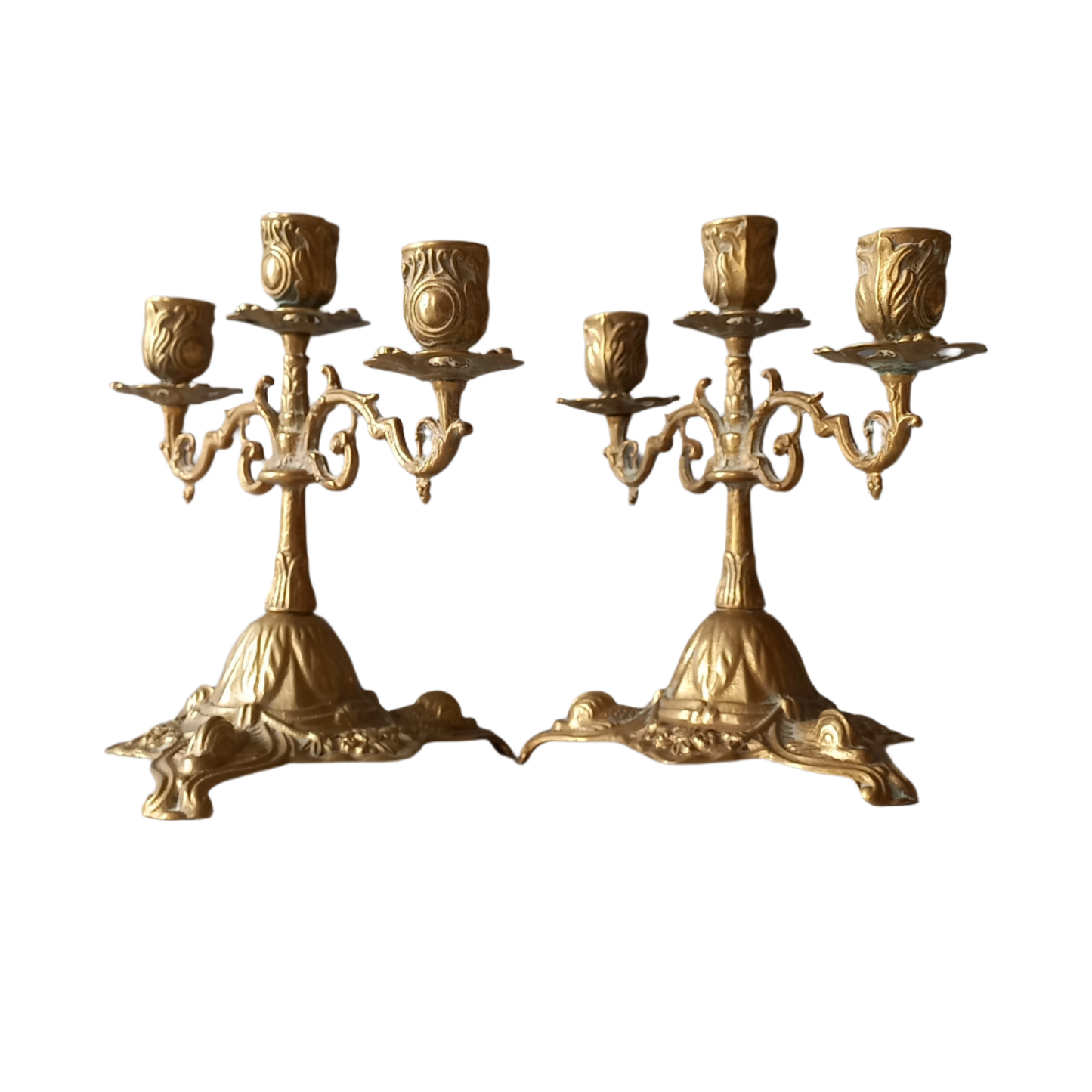 Bougeoirs vintage en laiton/bronze, paire de candélabres français