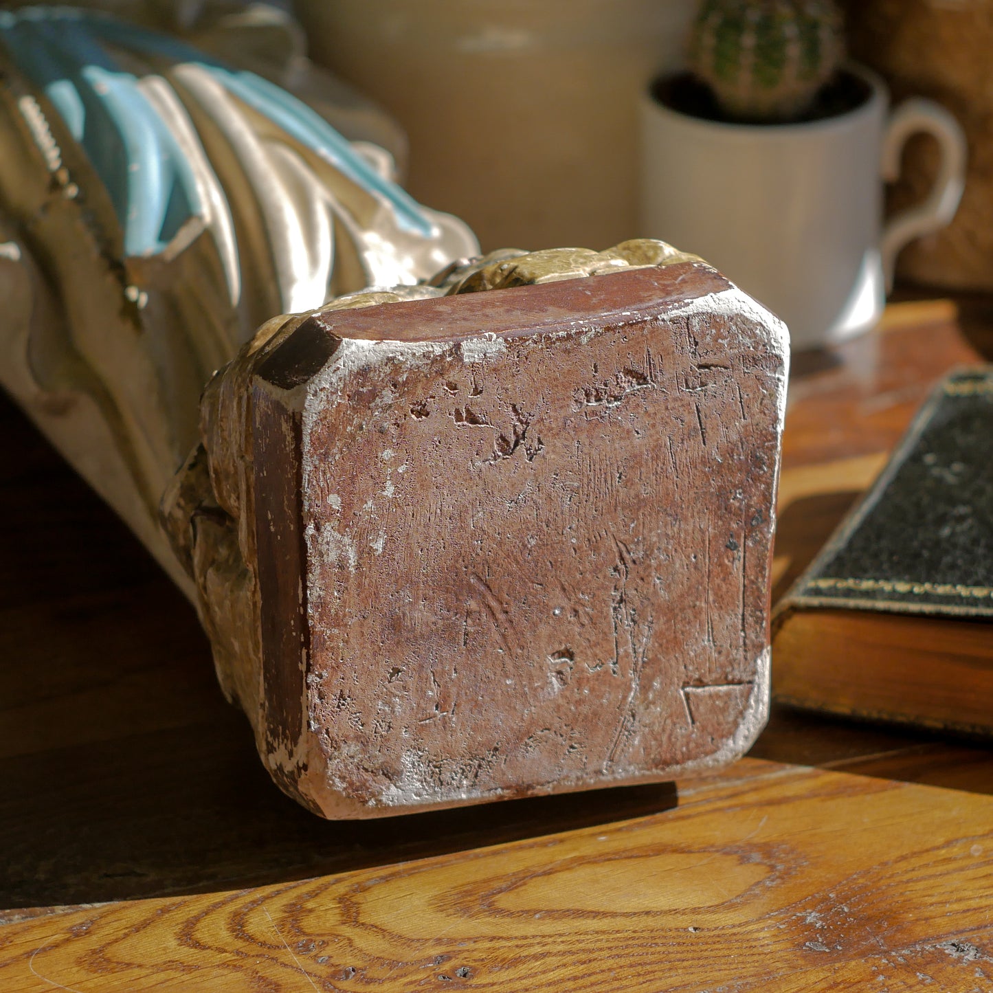 A large and stunning French vintage/antique religious Madonna figurine with wonderful subtle and time-faded coloring, a hard to find piece in this wonderful condition which has just the right amount of aging. This beautiful statue makes excellent religious decor in any home.