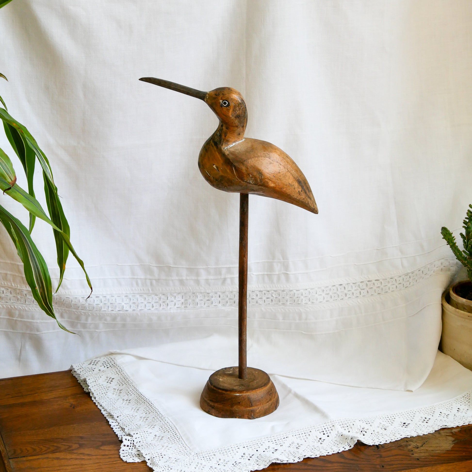 An attractive vintage wooden bird ornament, a piece of primitive folk art purchased here in France. This wonderful bird will make excellent decor in any interior and is also very cute!