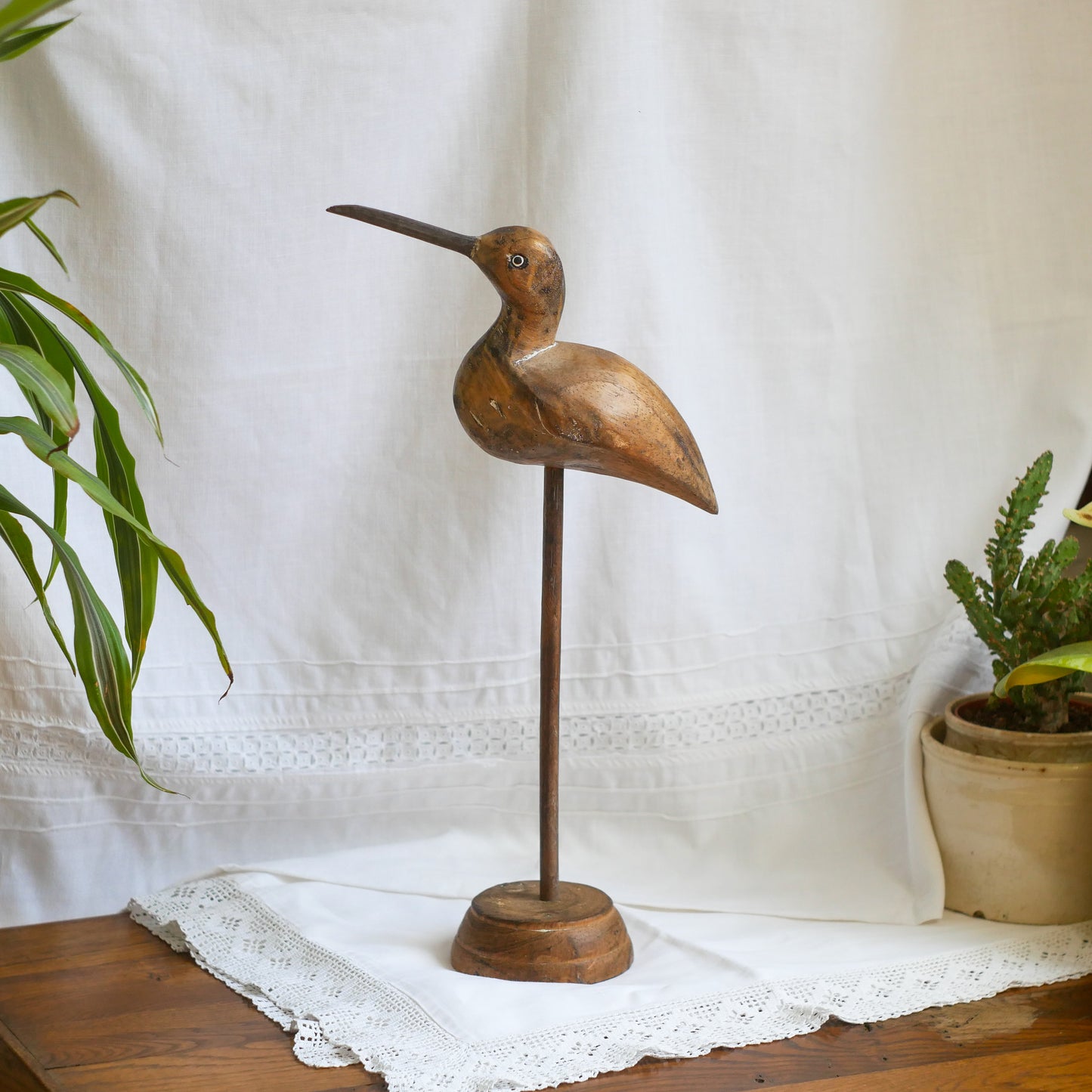 An attractive vintage wooden bird ornament, a piece of primitive folk art purchased here in France. This wonderful bird will make excellent decor in any interior and is also very cute!