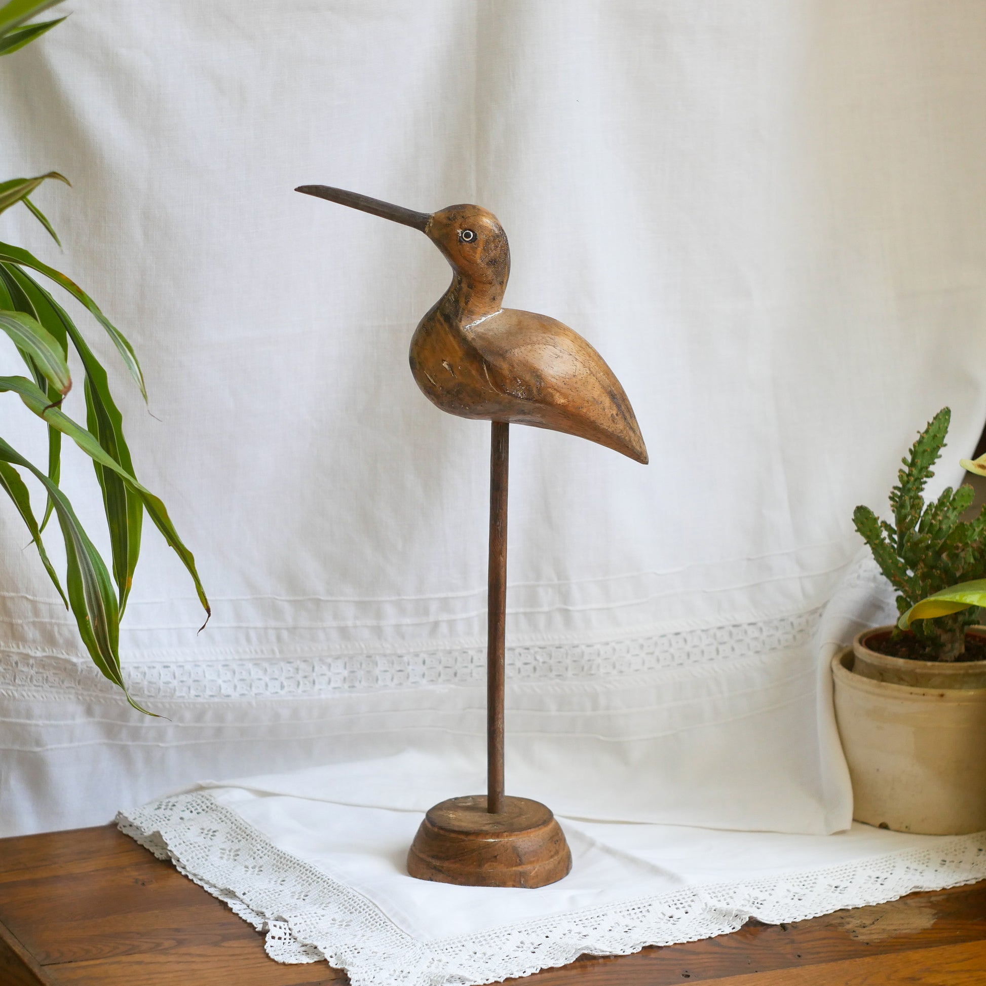 An attractive vintage wooden bird ornament, a piece of primitive folk art purchased here in France. This wonderful bird will make excellent decor in any interior and is also very cute!