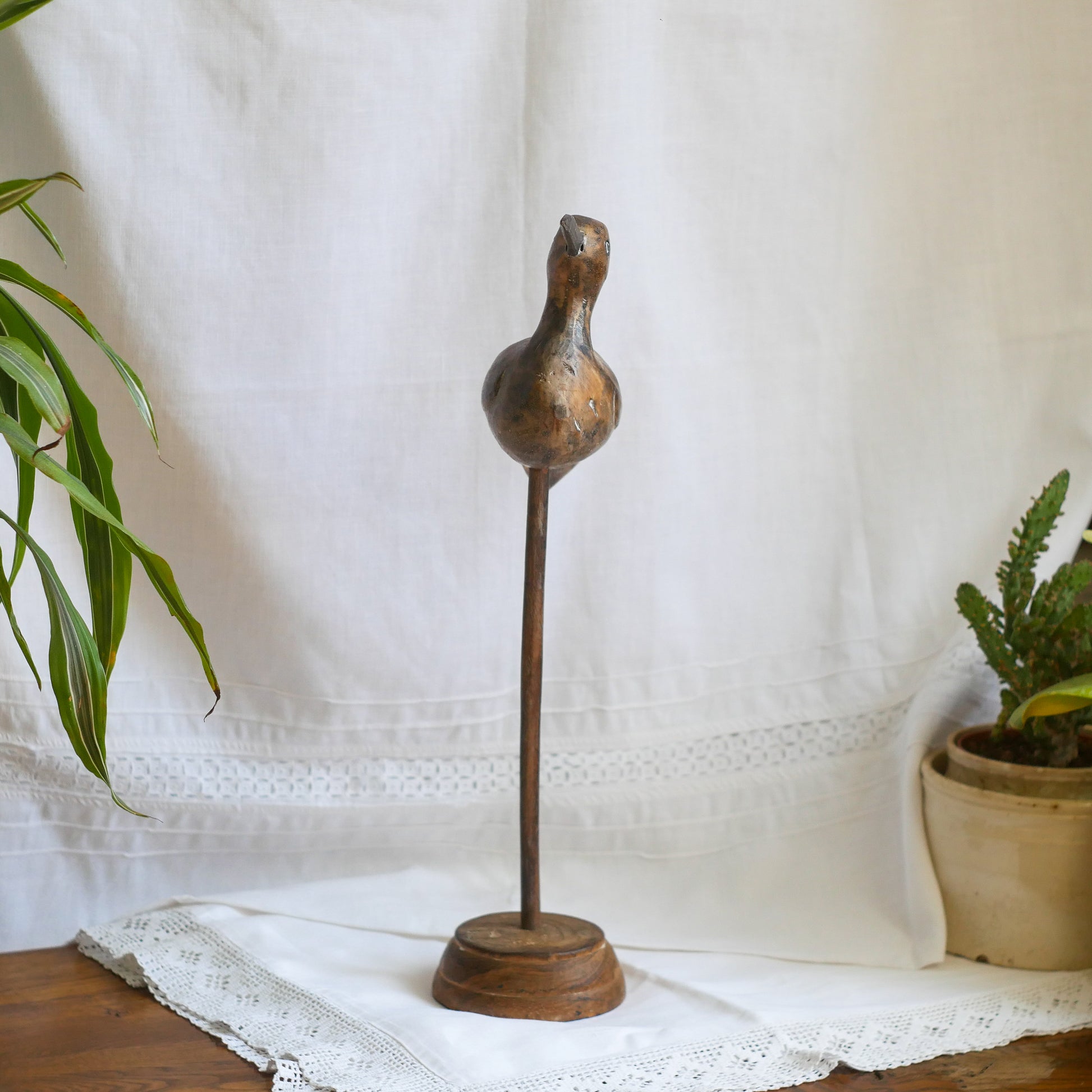 An attractive vintage wooden bird ornament, a piece of primitive folk art purchased here in France. This wonderful bird will make excellent decor in any interior and is also very cute!