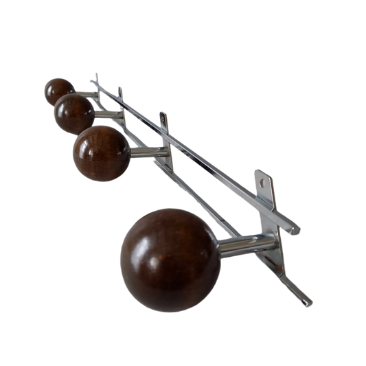 Porte-manteau vintage français à 4 patères, métal et bois, porte-manteau moderniste, décoration murale vintage