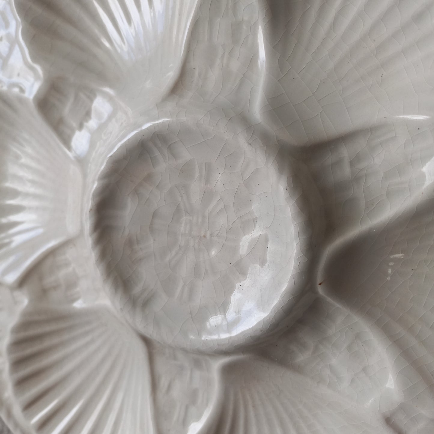 French vintage oyster plate in creamy white colour, vintage seafood plate, coastal decor