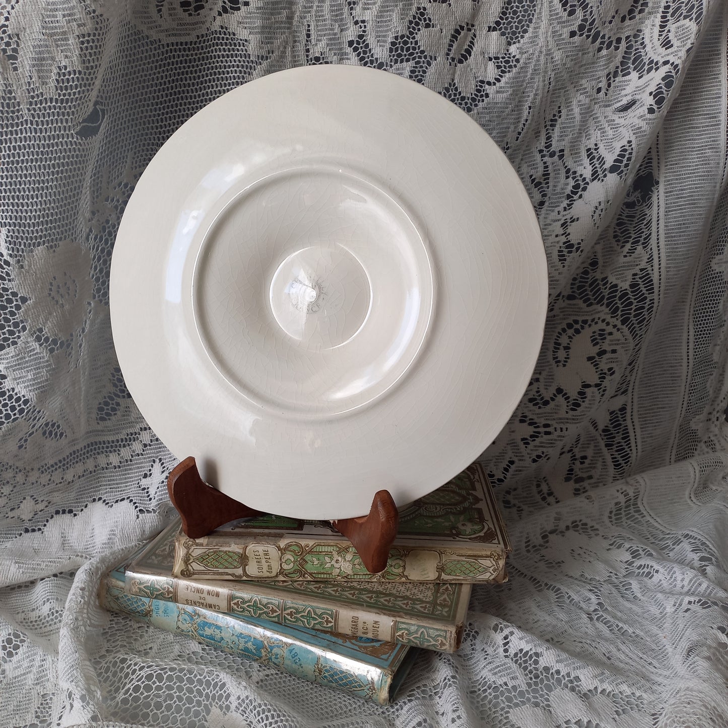 Decorative vintage oyster plate in creamy white colour, French seafood plate