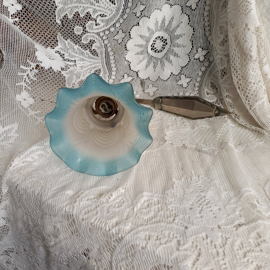 Antique Wall Light with White and Blue Tulip Frosted Glass Lampshade