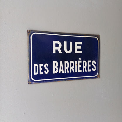 French vintage road sign, blue and white metal and enamel street sign from France