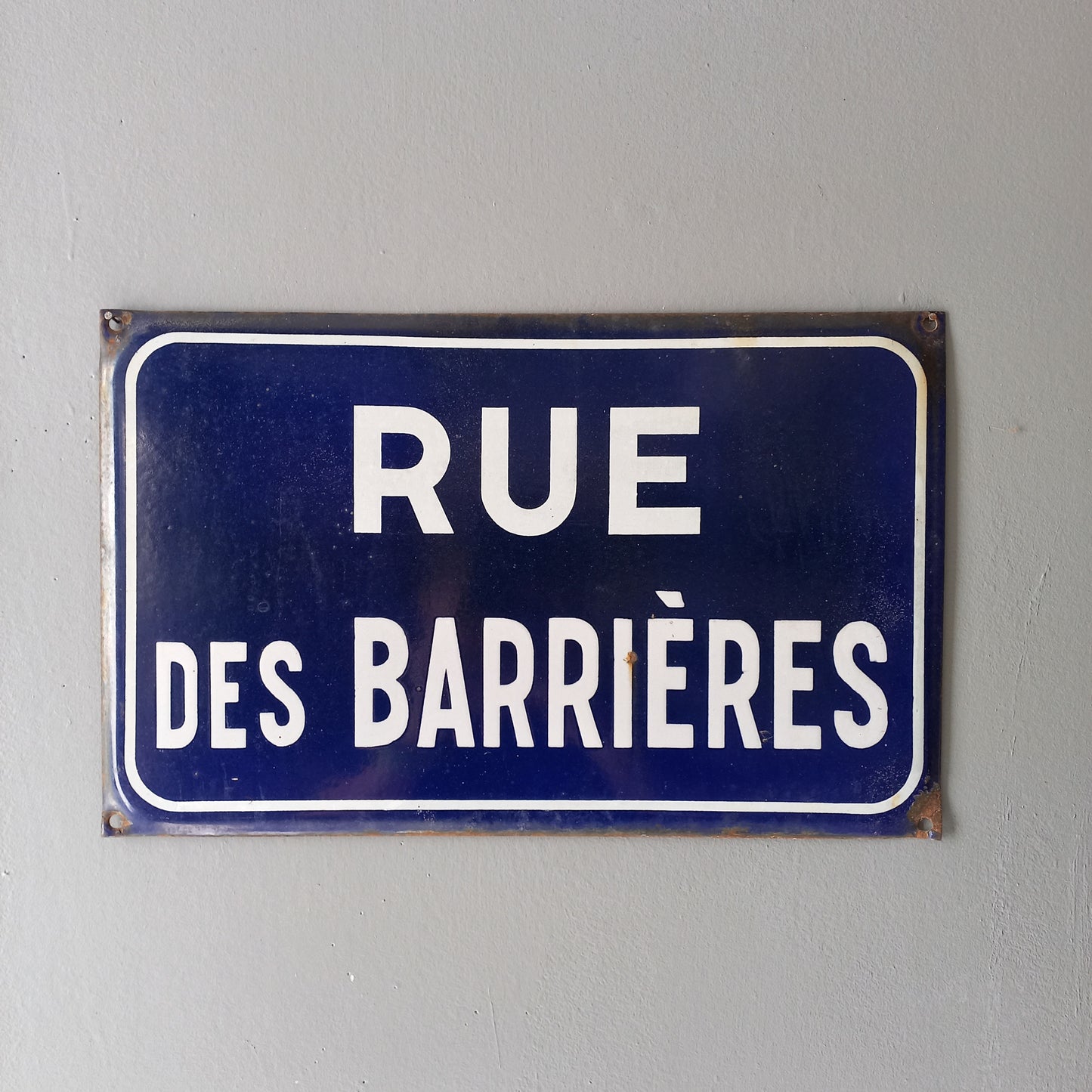 French vintage road sign, blue and white metal and enamel street sign from France