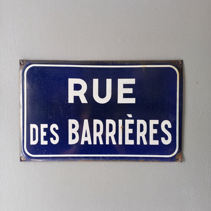 French vintage road sign, blue and white metal and enamel street sign from France