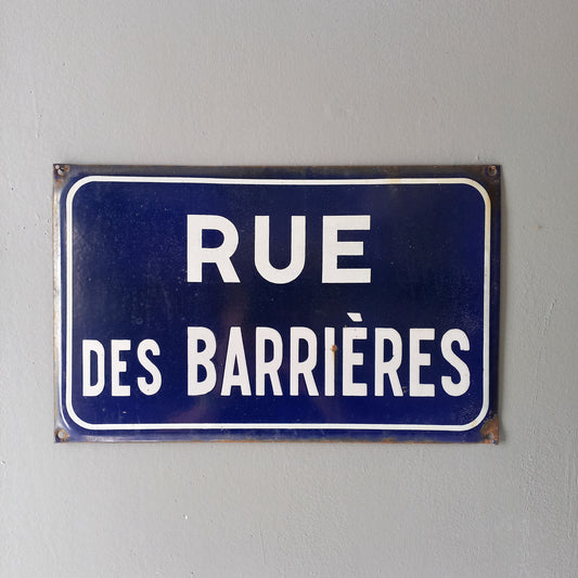 Panneau routier vintage français, plaque de rue en métal et émail bleu et blanc de France