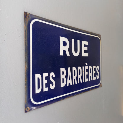 French vintage road sign, blue and white metal and enamel street sign from France