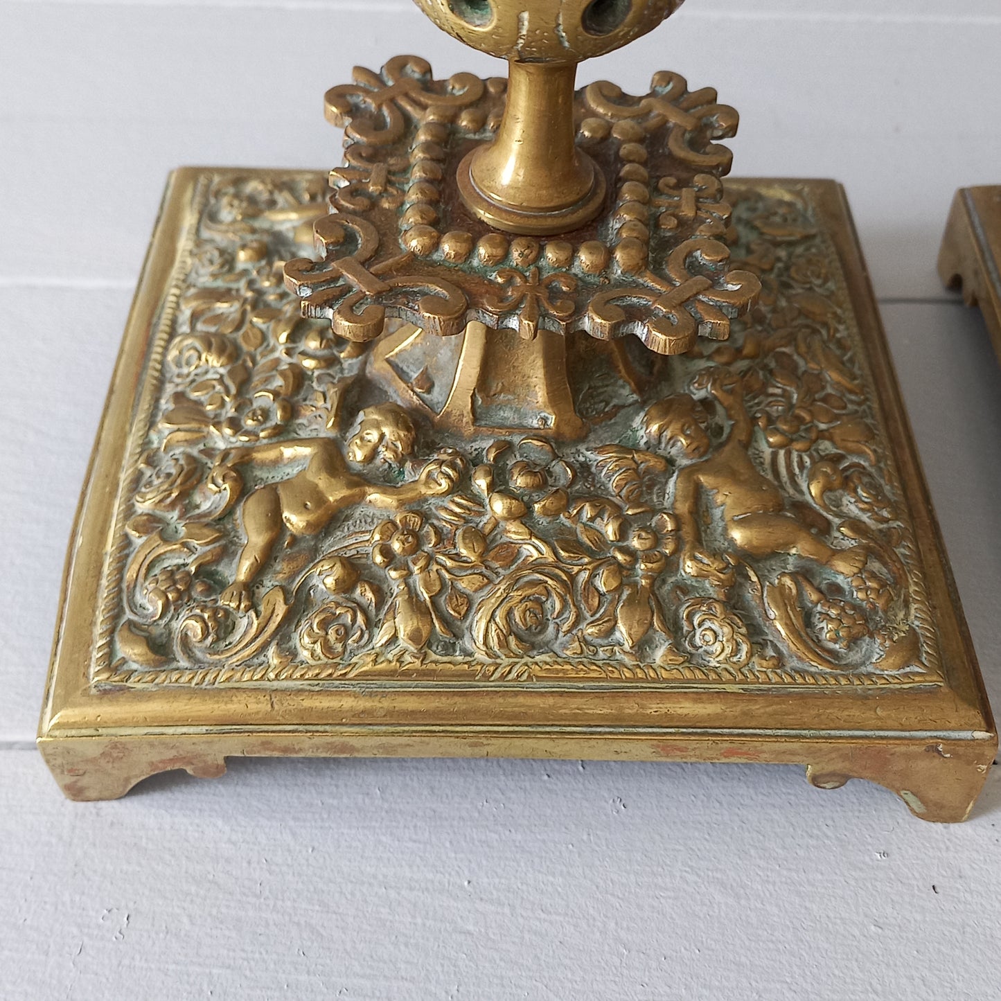 Antique brass candle holders from France, decorative candelabras